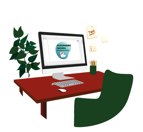 illustration d'un bureau avec un ordinateur connecté au site d'alexandre dedieu psychologue