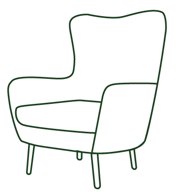 illustration d'un fauteuil de psychologue vert orienté vers la gauche
