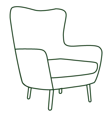 illustration d'un fauteuil de psychologue vert orienté vers la droite